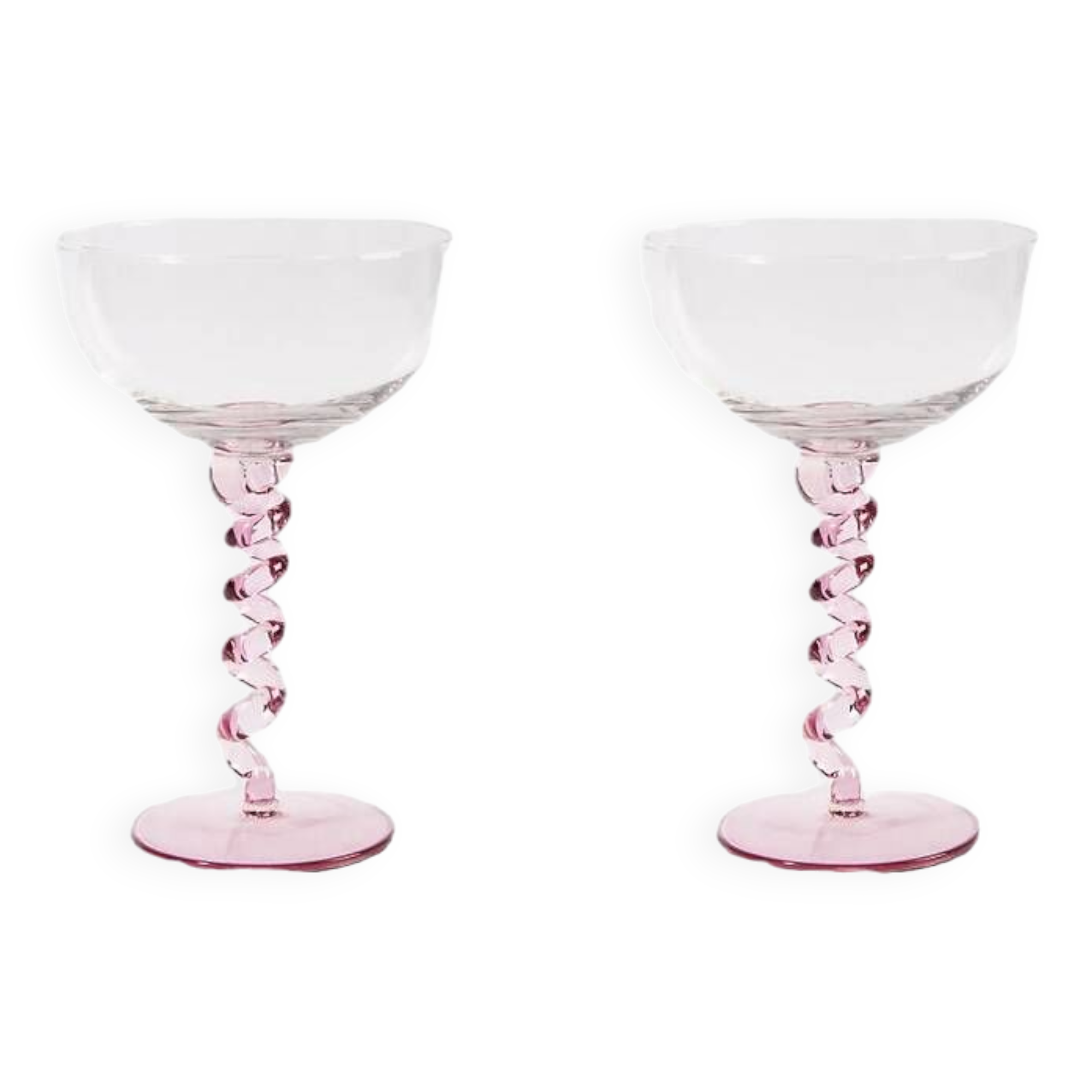 Pair of spiral champagne glasses in pink