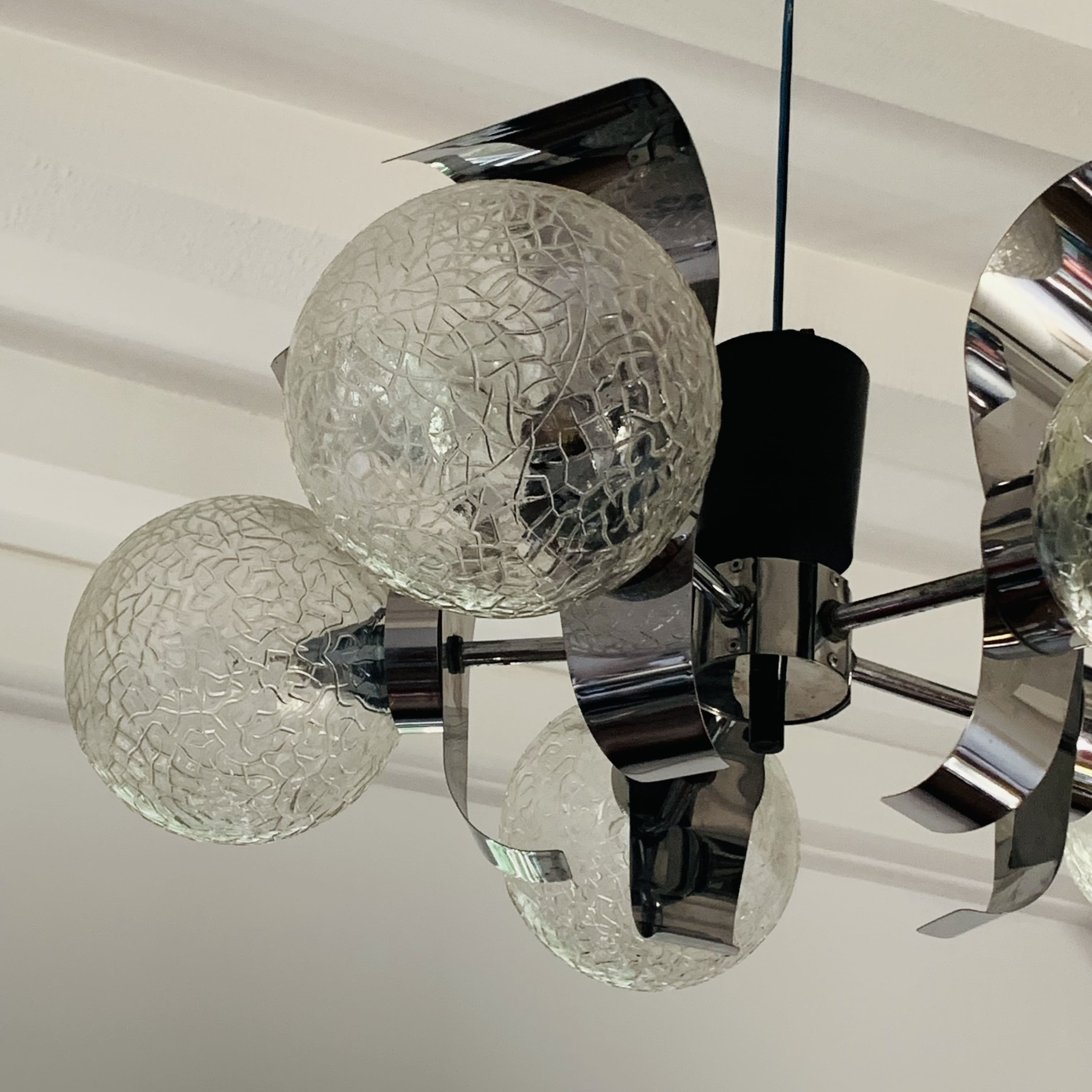 Vintage suspension 5 lights, glass and chrome