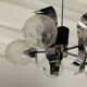 Suspension vintage 5 feux, verre et chrome