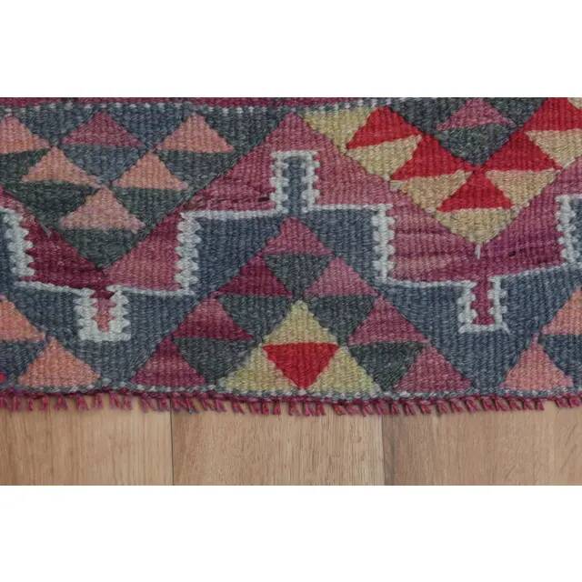 1970s Vintage Turkish Oushak Handmade Wool Cotton Pink Runner Rug 86x286