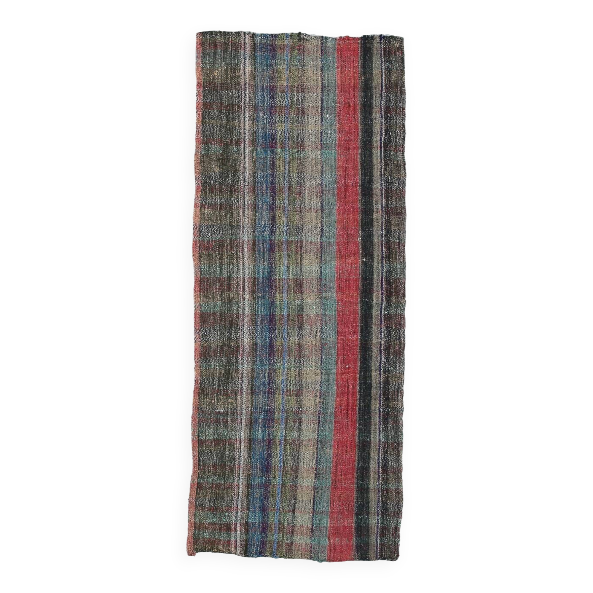 Kilim Red Brown Striped Pattern Vintage Kilim Rug, 93x232Cm