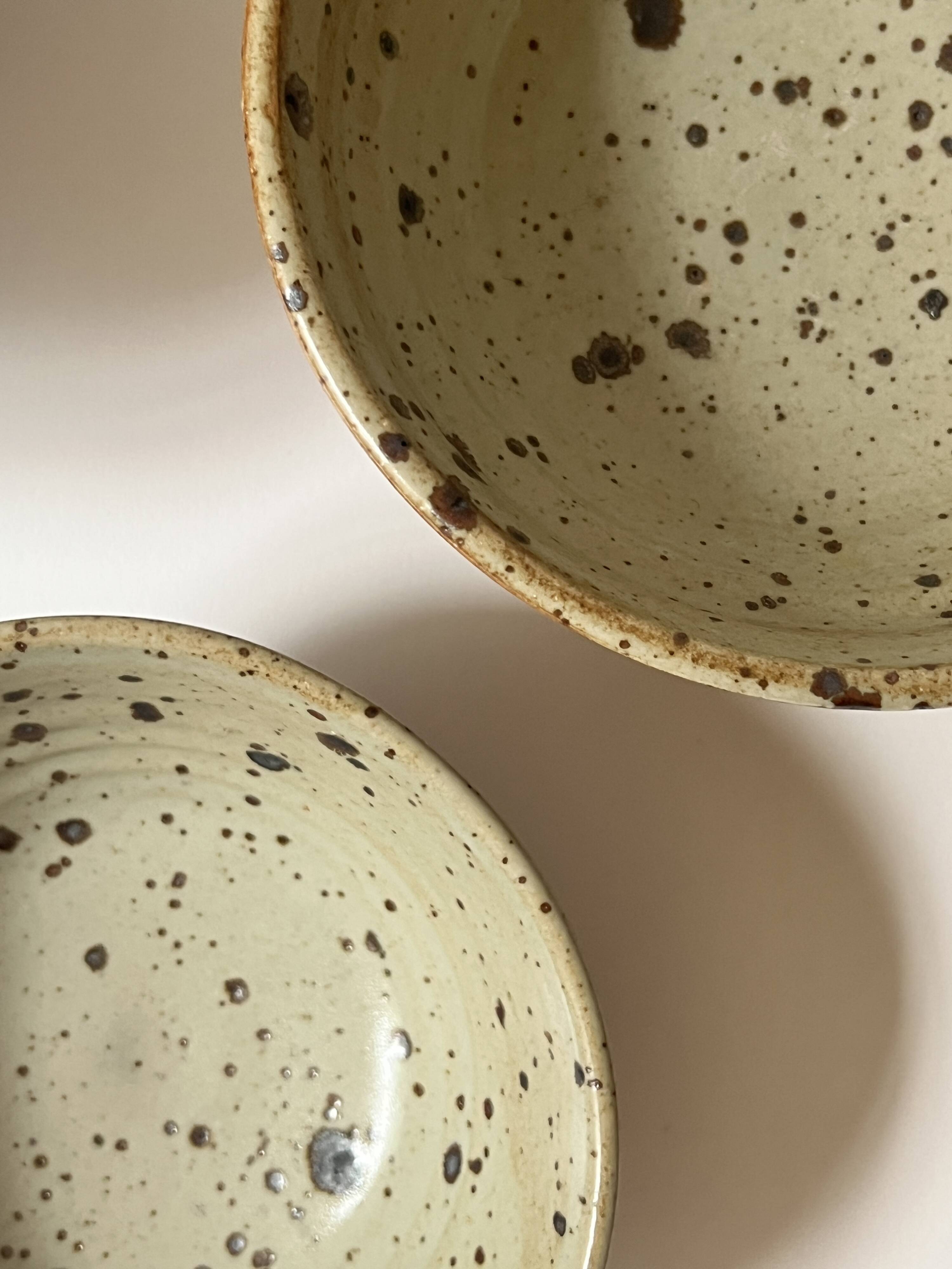 Ceramic ramekins/bowls, stoneware, pyrite, La Borne, France, 1970