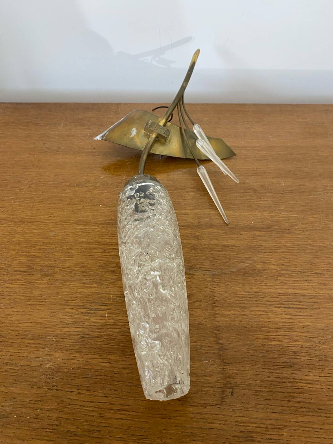 Antique wall lamp  brass + vintage glass tulip