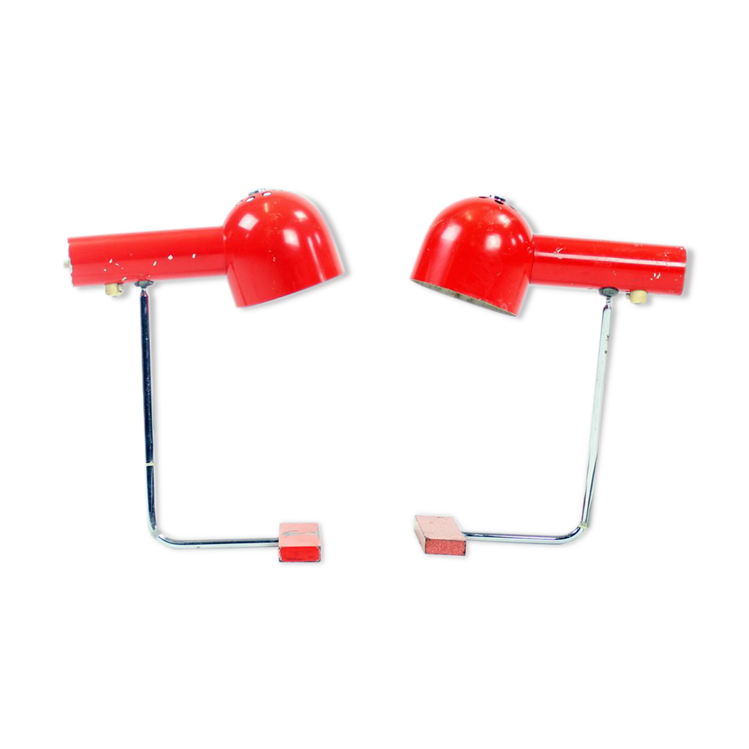 Paire de lampe métal rouge & chrome par Josef Hurka pour Napako circa 1960