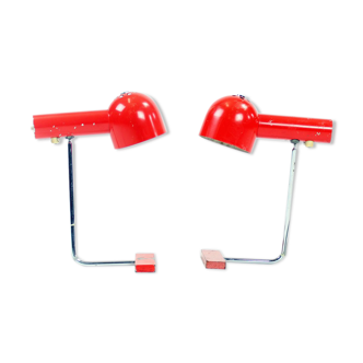 Pair of red metal & chrome table lamps by Josef Hurka for Napako circa 1960