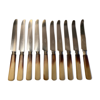 Set of 10 two-coloured bakelite knives