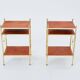 Pair of neoclassical brass leather side tables style Maison Jansen 1970