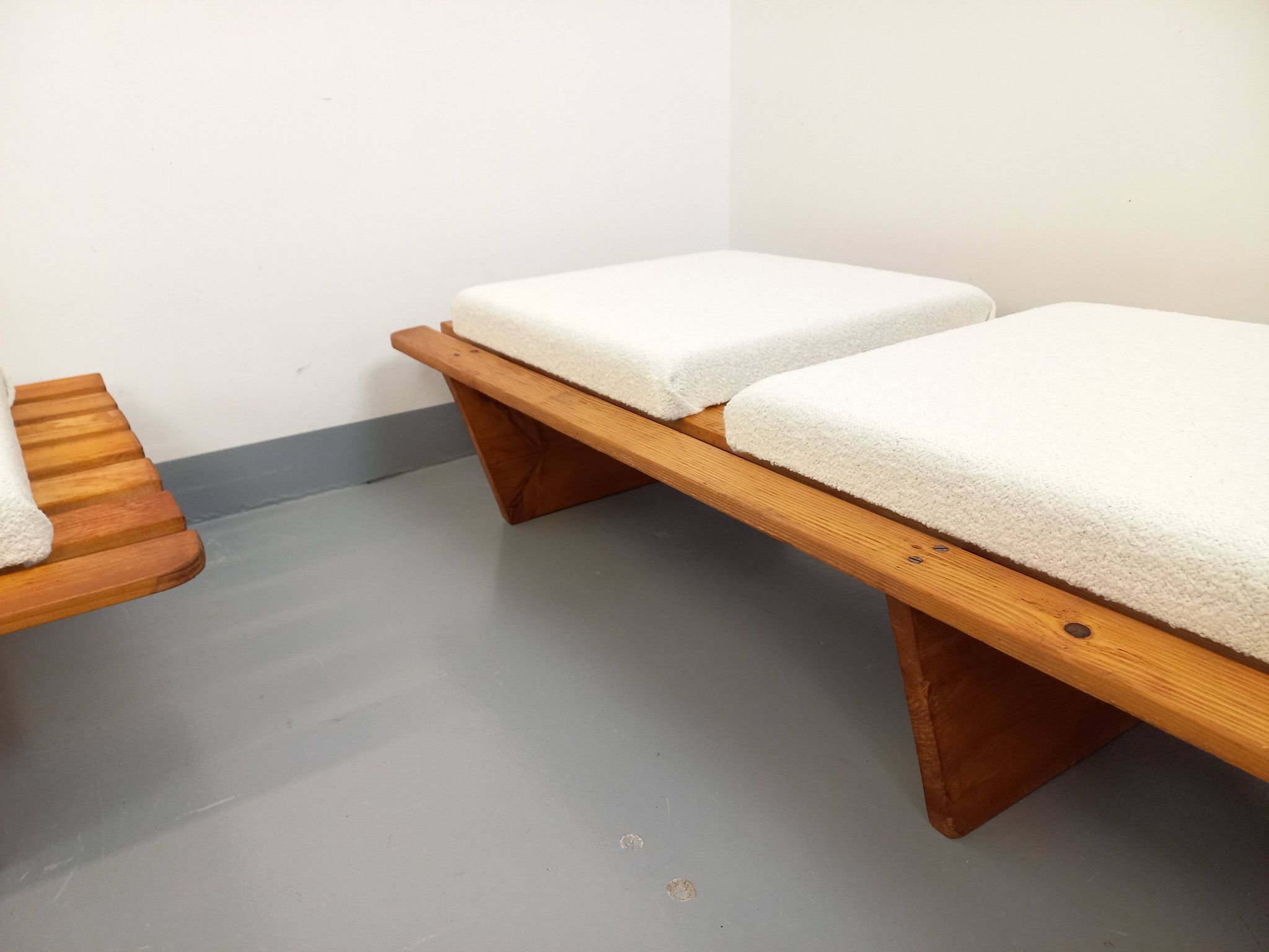 Pair of vintage  Perriand style  pine benches