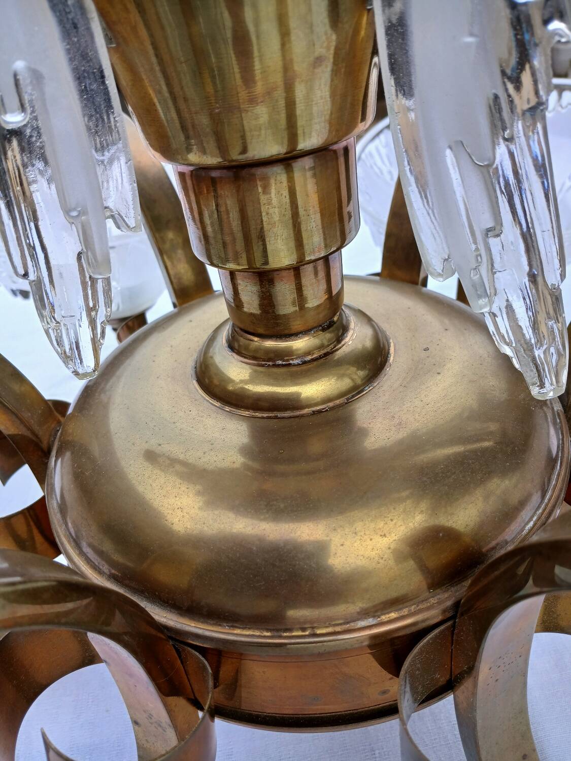 Antique Art Deco brass and glass chandelier