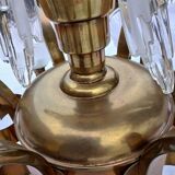 Antique Art Deco brass and glass chandelier