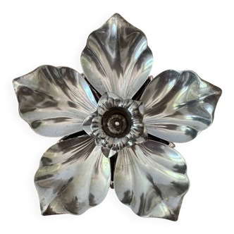 Bougeoir cendrier fleur métal argenté
