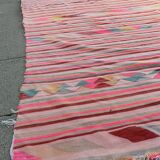 XXL Handmade Striped Vintage Pink Algerian Berber Rug With Geometric Patterns 369x163 cm