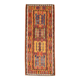 Tapis kilim de couloir vintage à motifs tribaux colorés