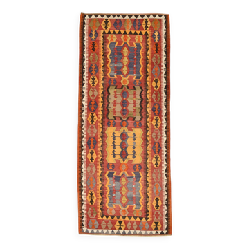 Tapis kilim de couloir vintage à motifs tribaux colorés