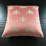 Pink cushion embroidered palm trees