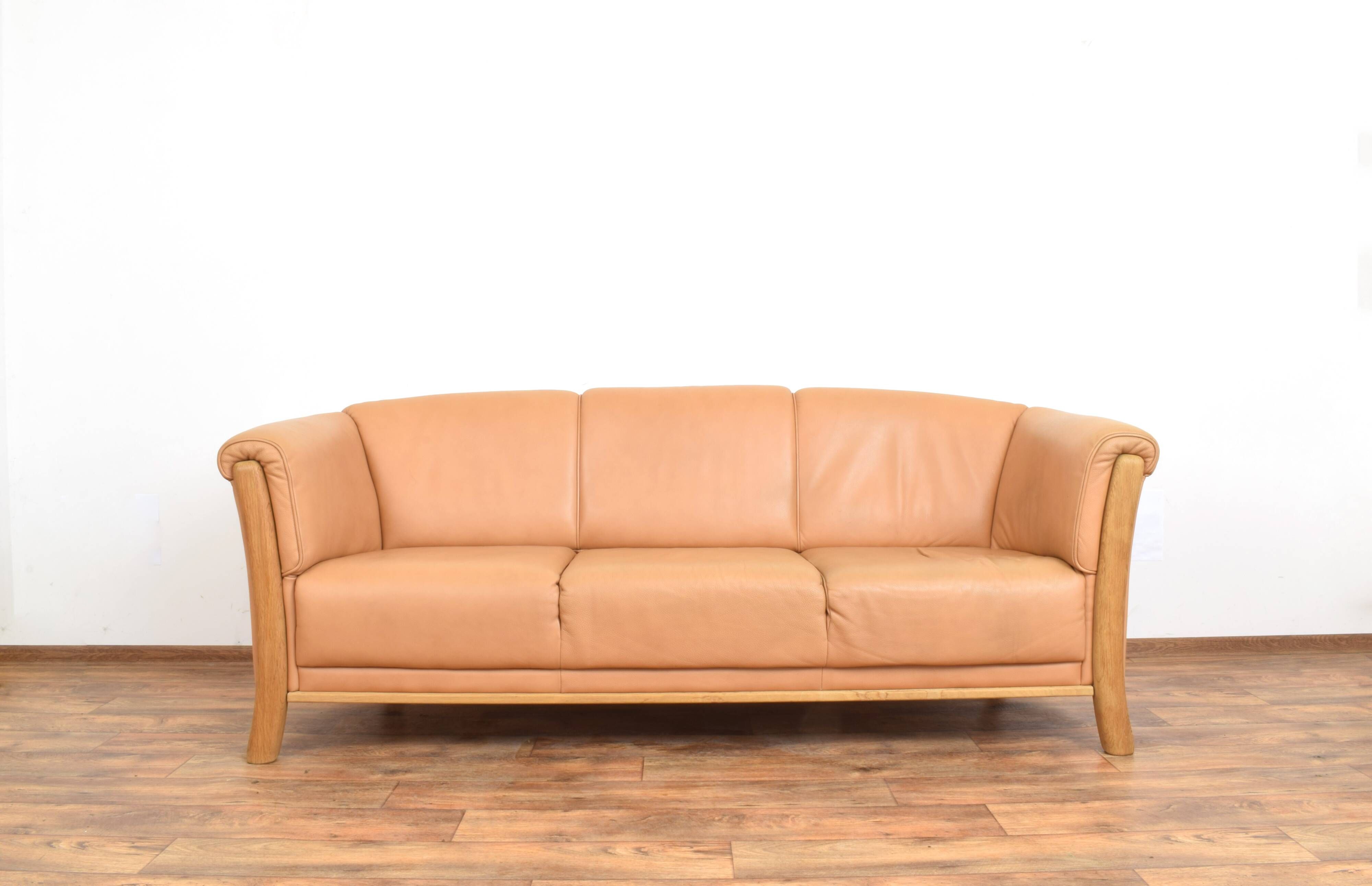 Mid-Century Danish Oak & Leather Sofa, 1970s.