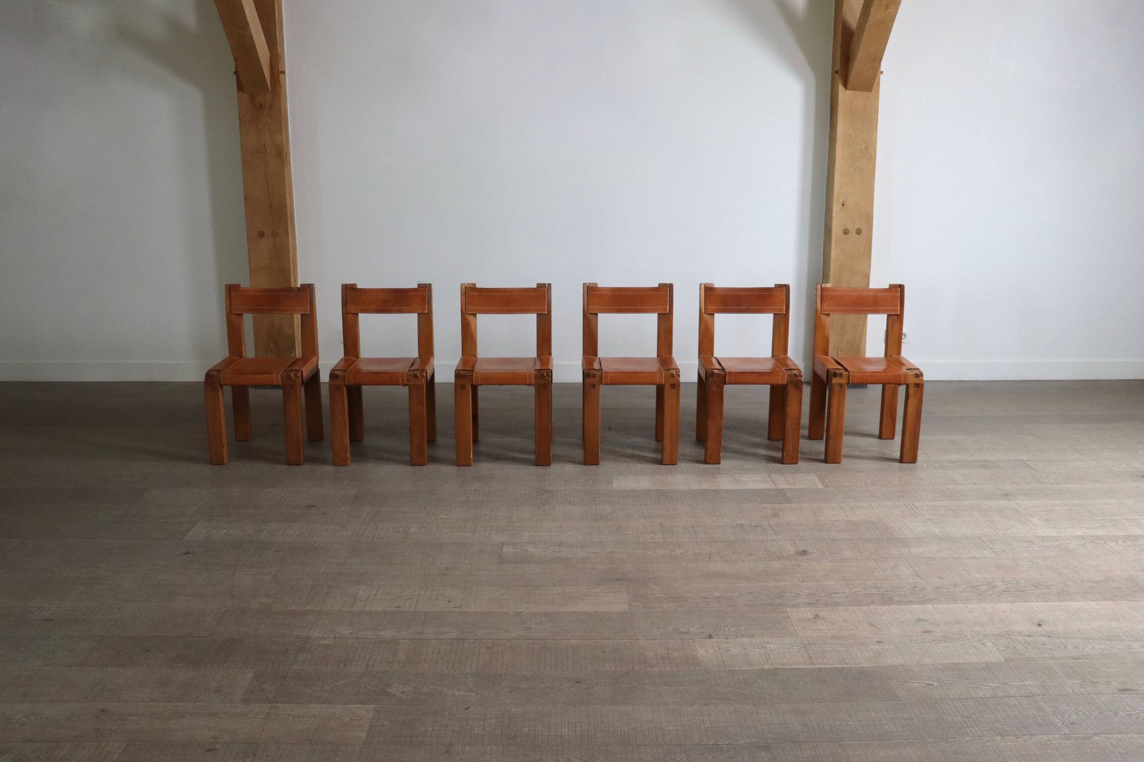 Set of 6 Pierre Chapo S11 Dining Chairs, France, 1960s