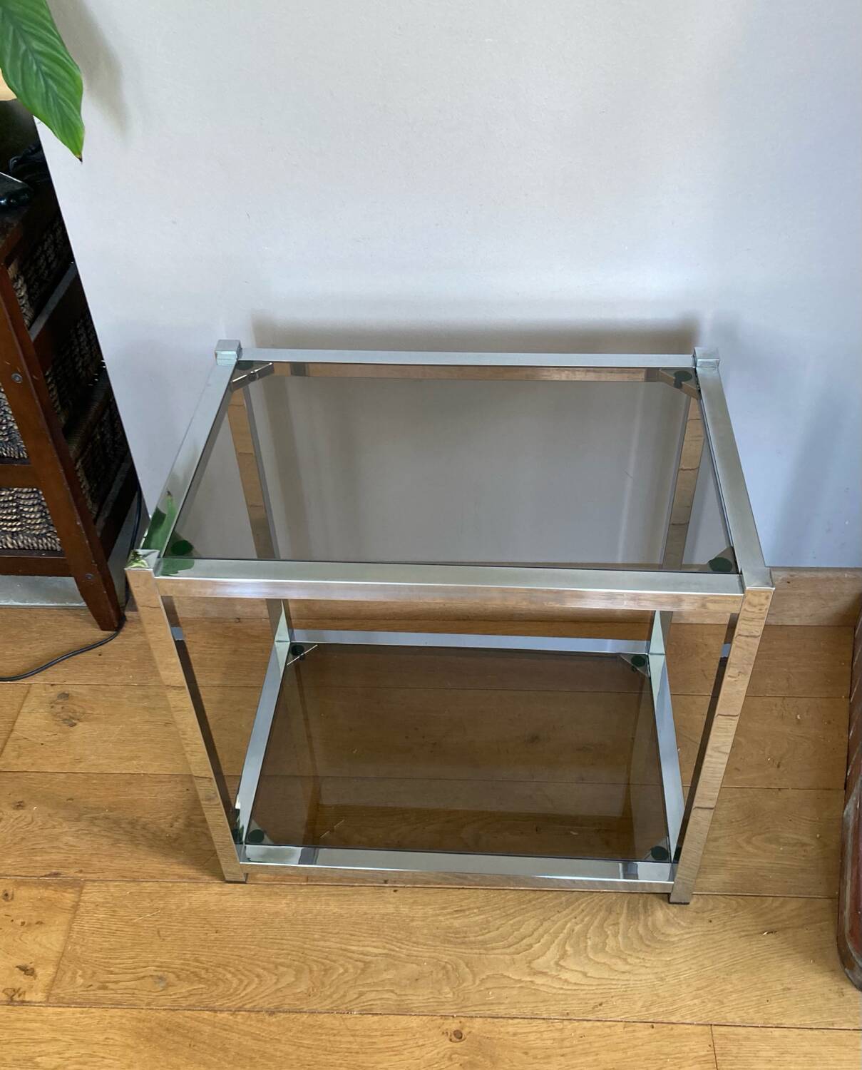 Vintage trolley in chrome metal and smoked glasses 1970s