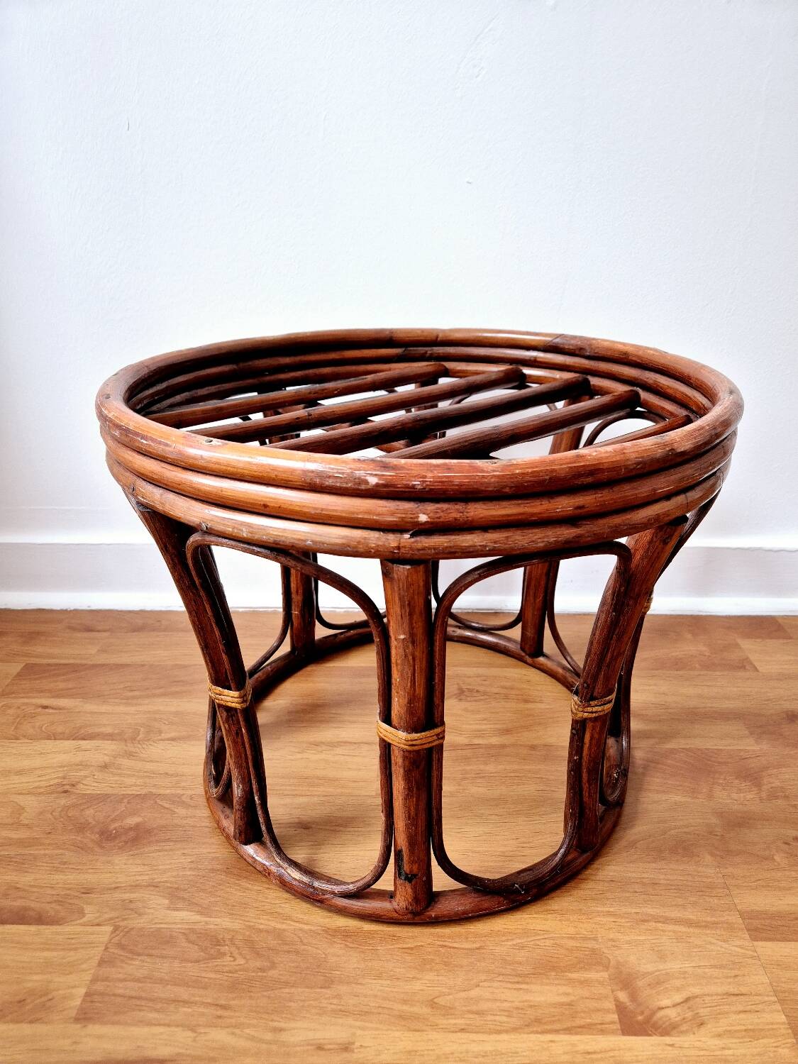 Tabouret/porte-plante en rotin - Vintage