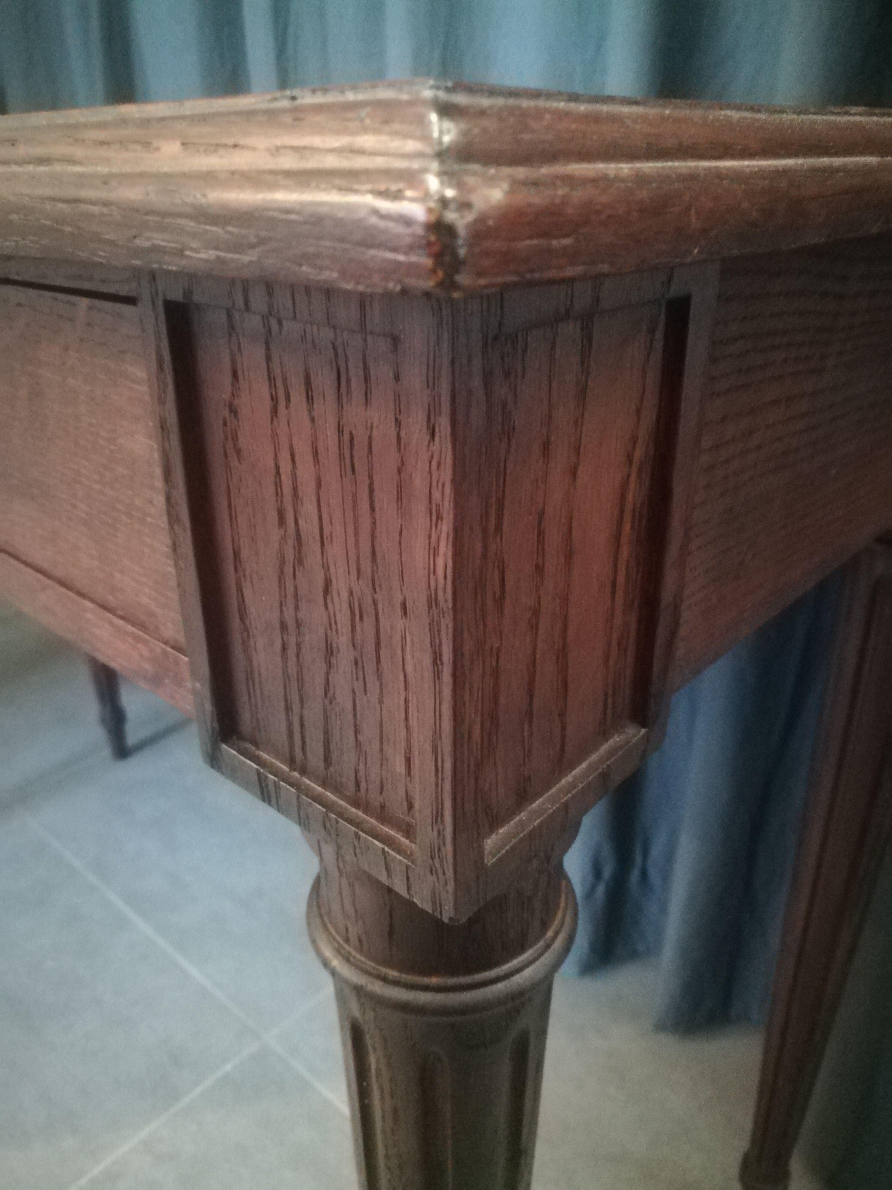 Louis XVI style console table in oak and leather