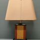 Lamp Le Dauphin black ceramic glazed, wicker canelé, imitation leather havana ~ 70's