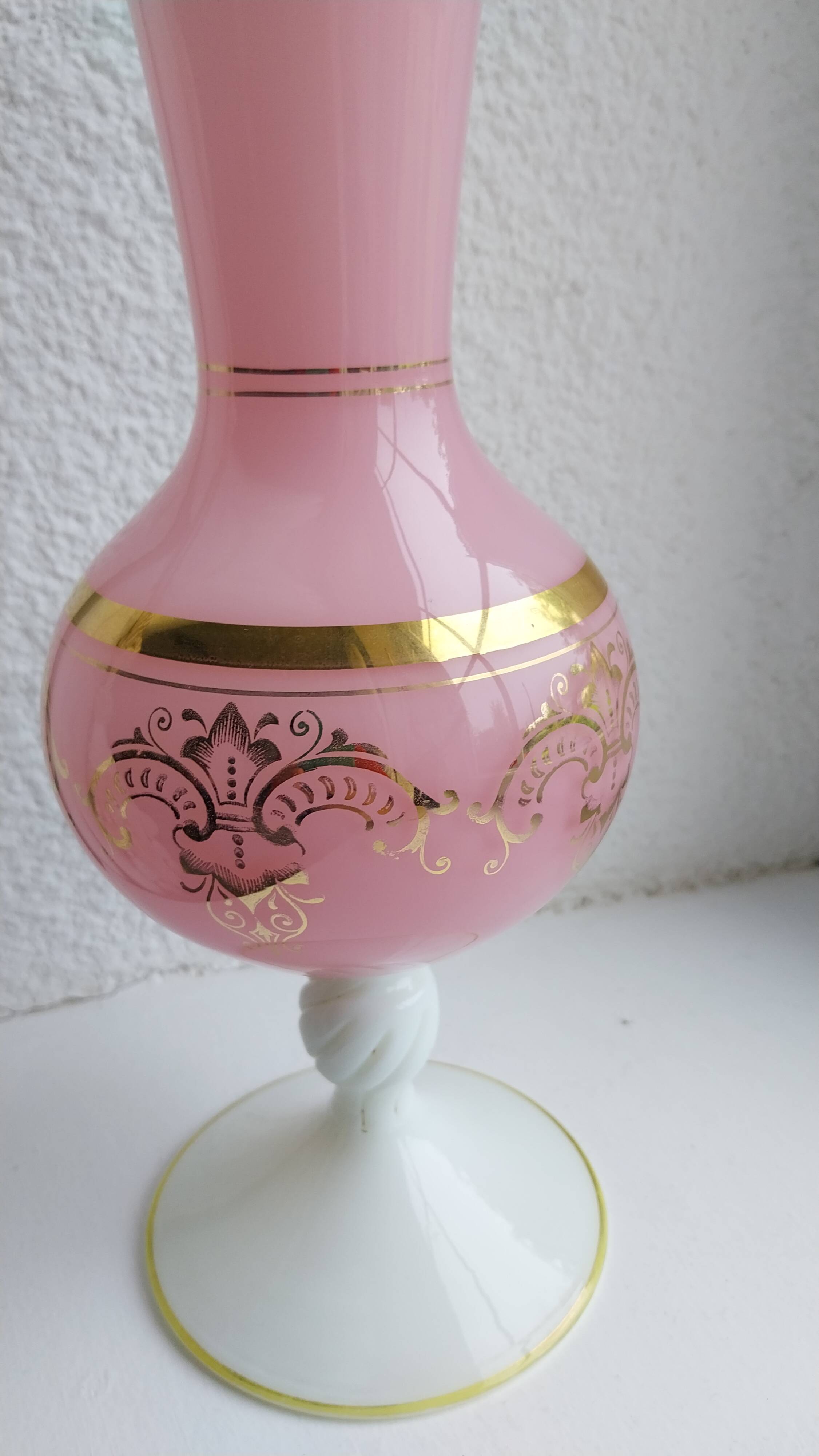 Opaline pink vase with cameo and gilding, 35cm