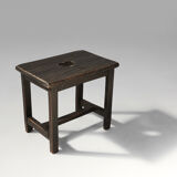 Tabouret rustique en bois noir, vers 1920