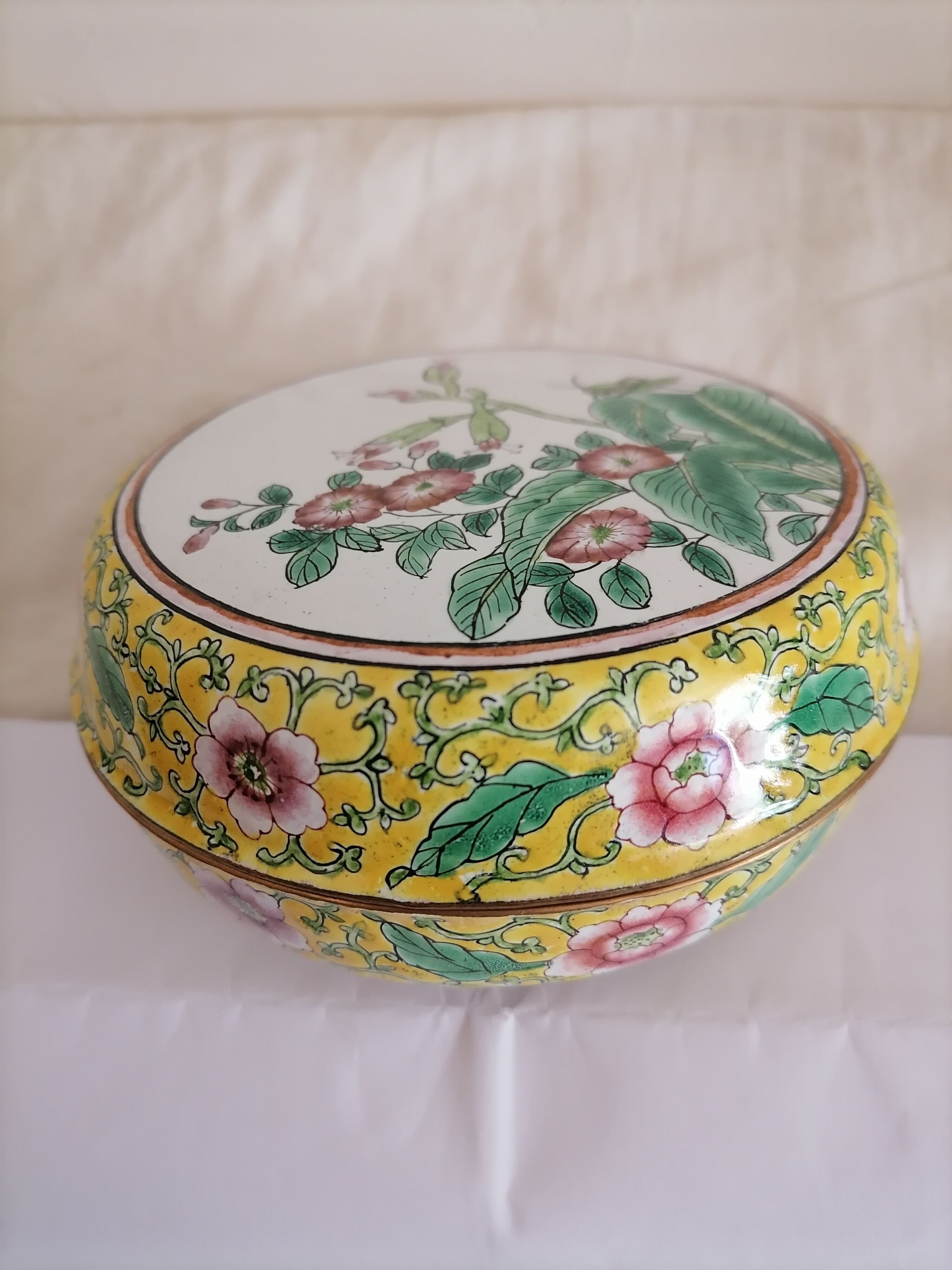 Old Chinese enamelled copper box.
