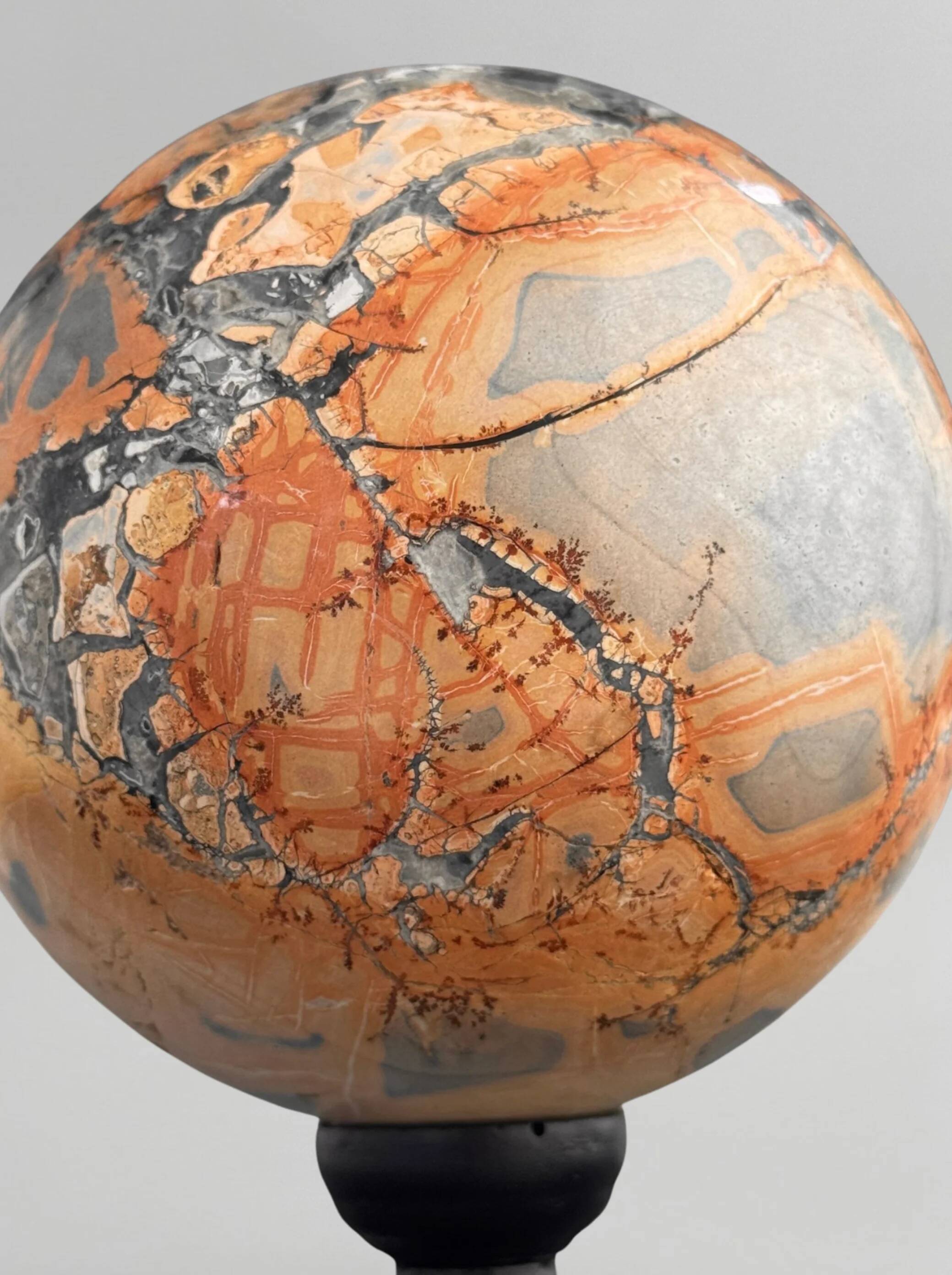Stunning red Maligano jasper spheres on bases — Decorative mineral duo