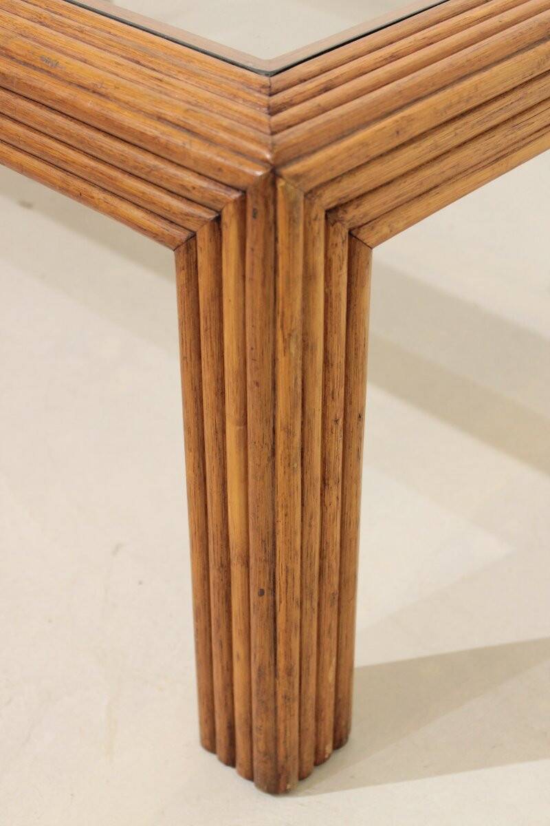 Rattan and glass coffee table - 60s/70s