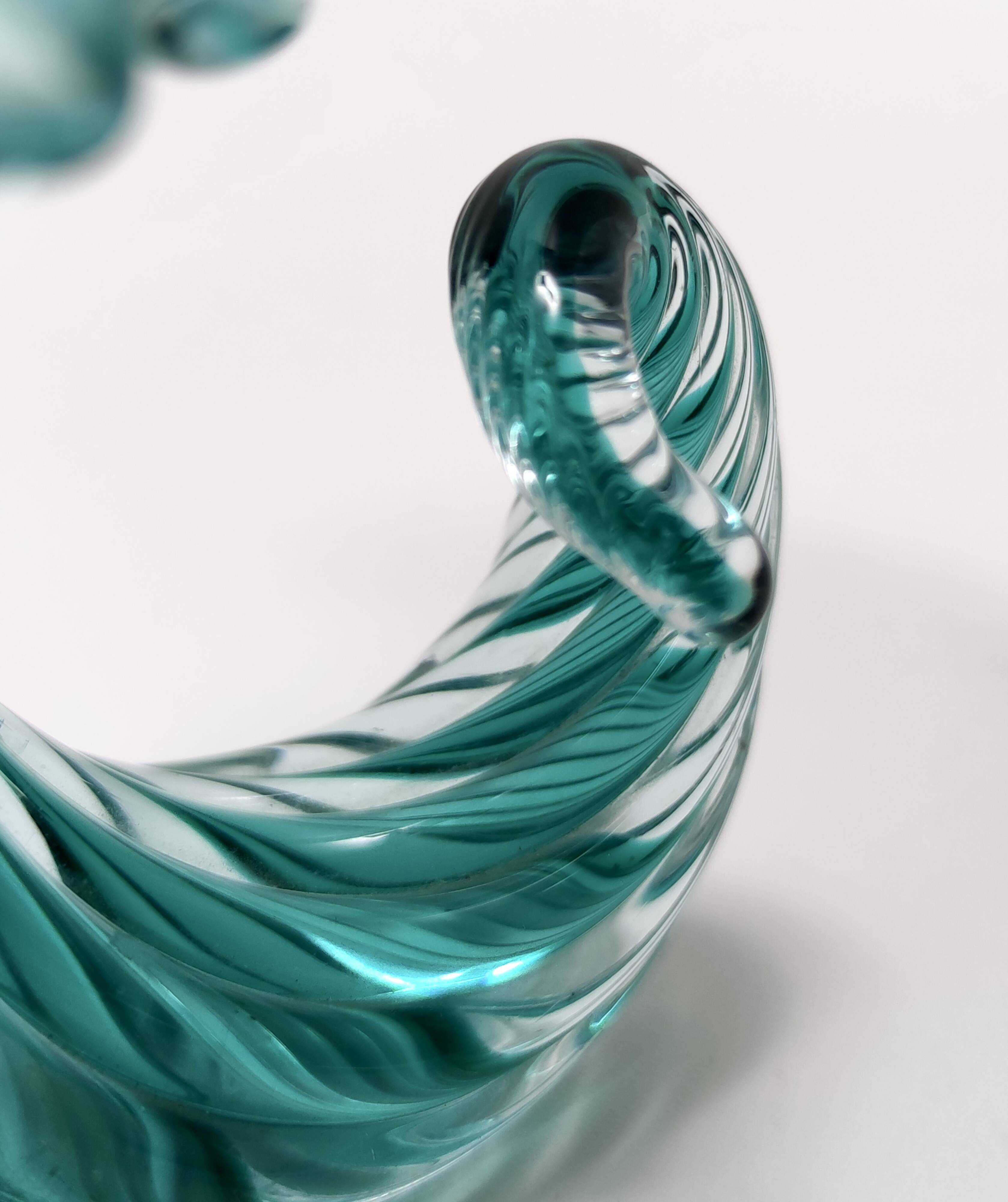 Teal Murano Glass Cornucopia Vase by Archimede Seguso, Italy