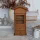 Vintage wooden shelf with drawers and wire mesh door