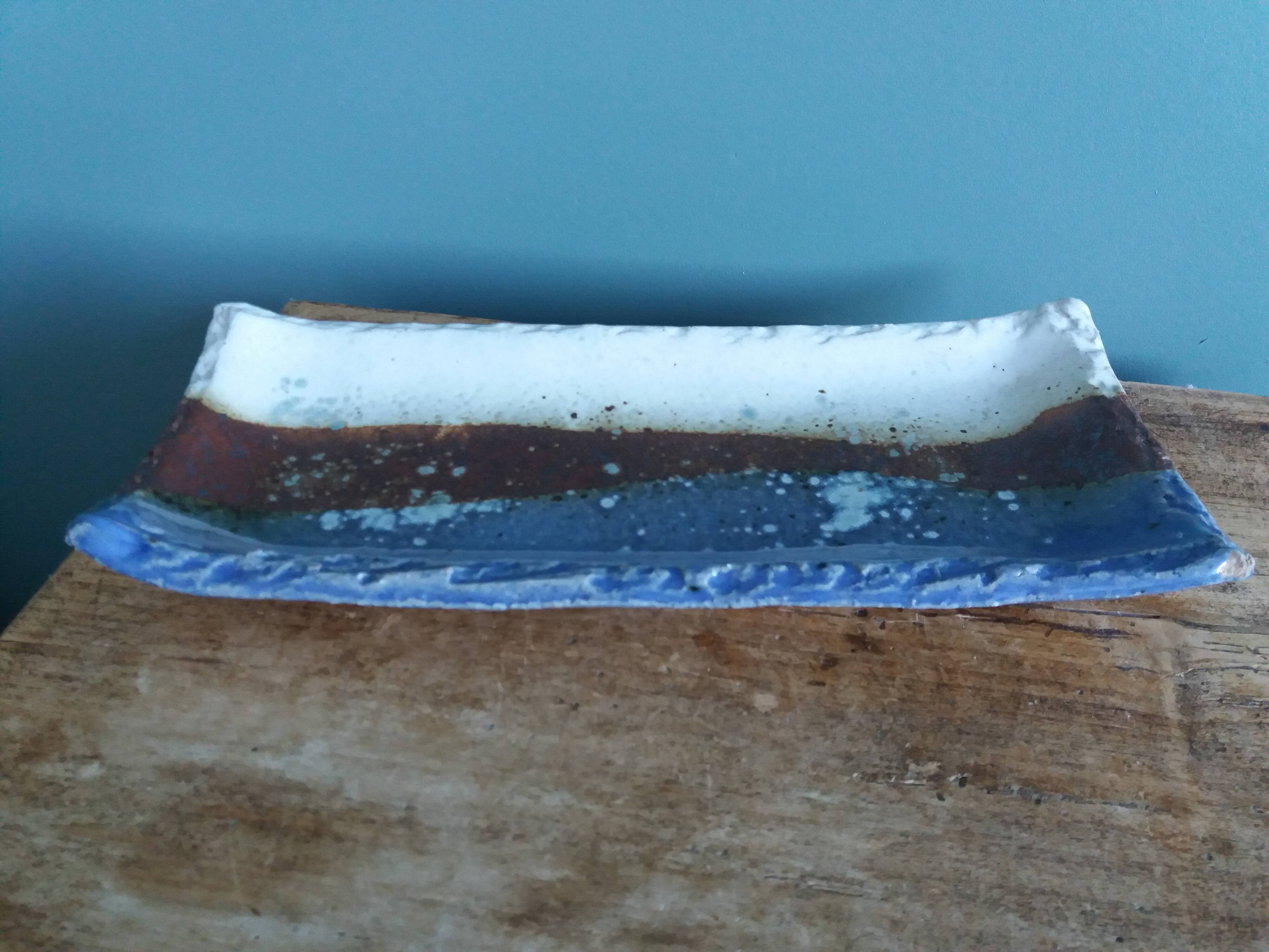 Brutalist ceramic pen holder, signed