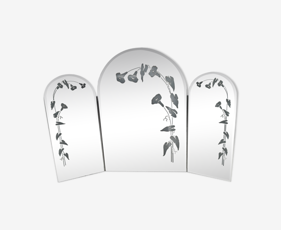 Miroir triptyque éclairé Italie années 1970-1980 144x102cm