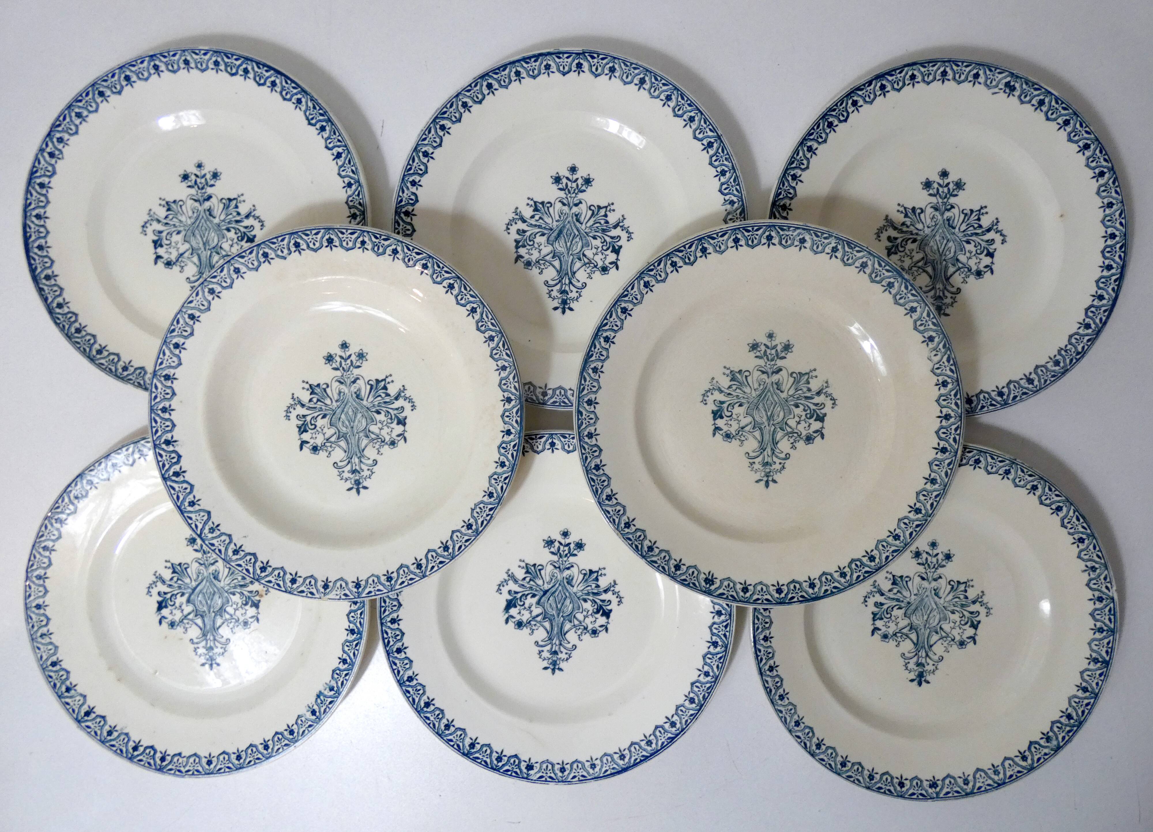 Terre de fer 8 Art Deco flat plates ALHAMBRA model blue SALINS