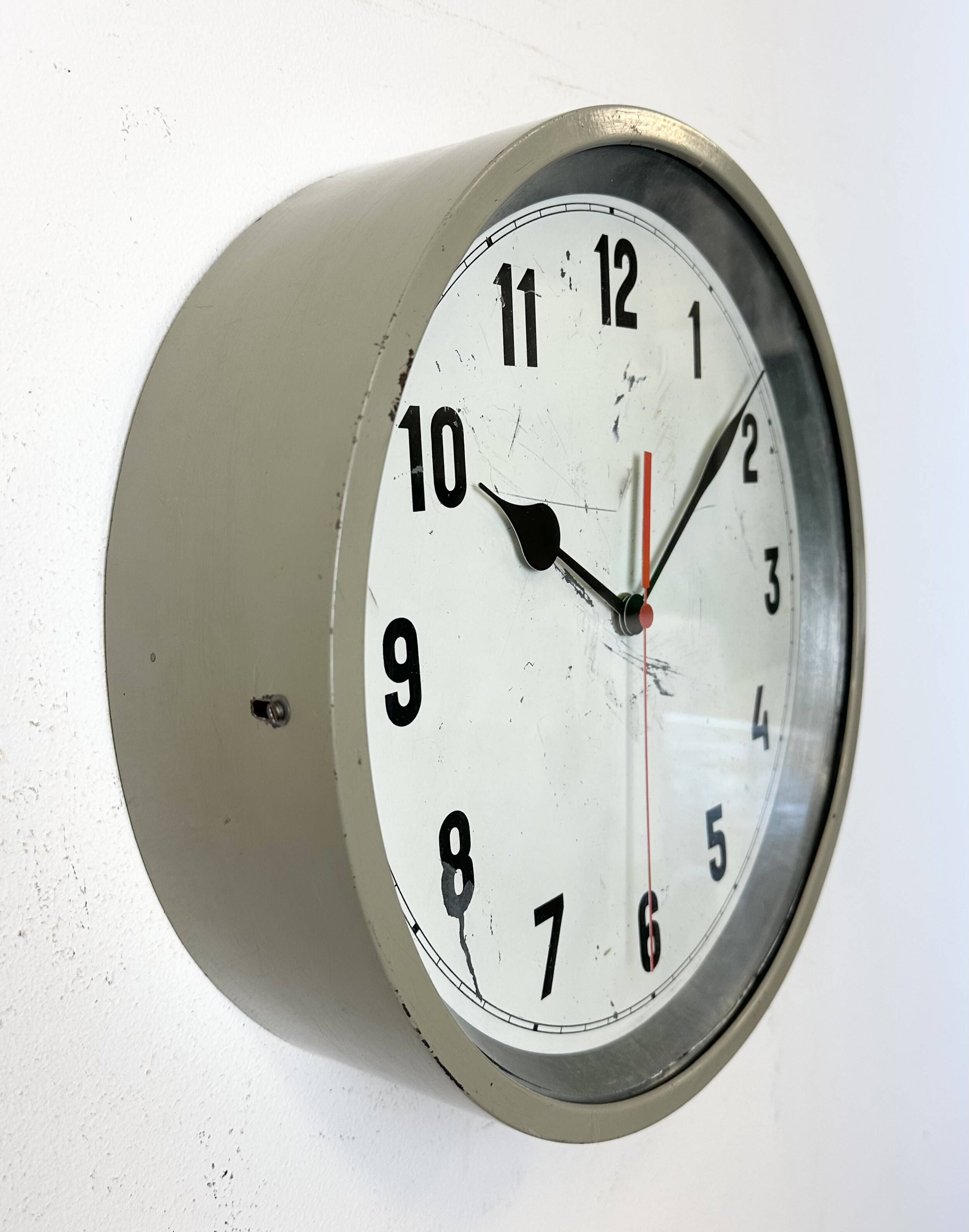 Grey Industrial Factory Wall Clock, 1950s