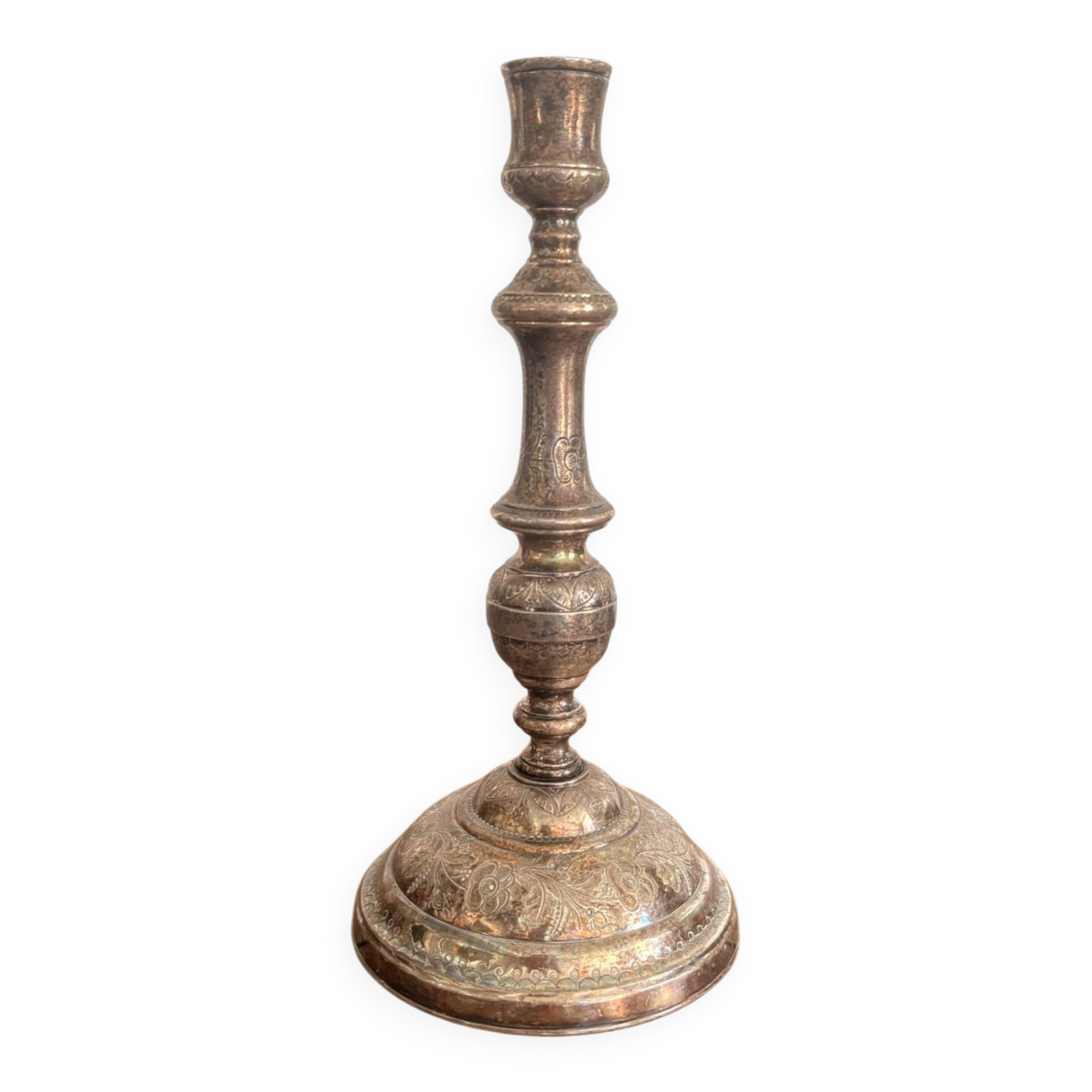 Antique Silver-Plated Candle Holder Torch, Louis XV Style, Table Decoration