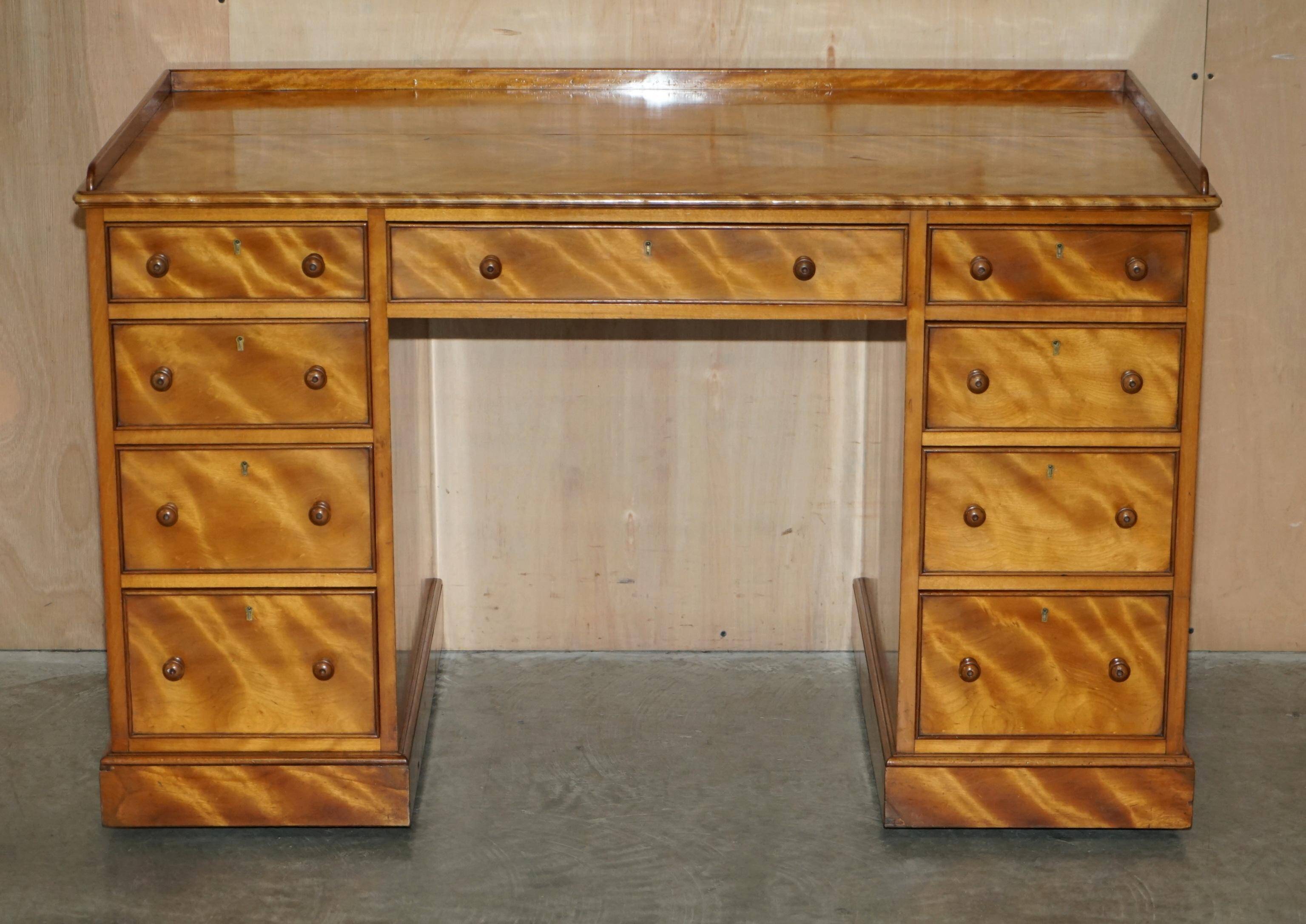 Victorian pedestal desk by Morris & Co circa 1880 in satinwood.