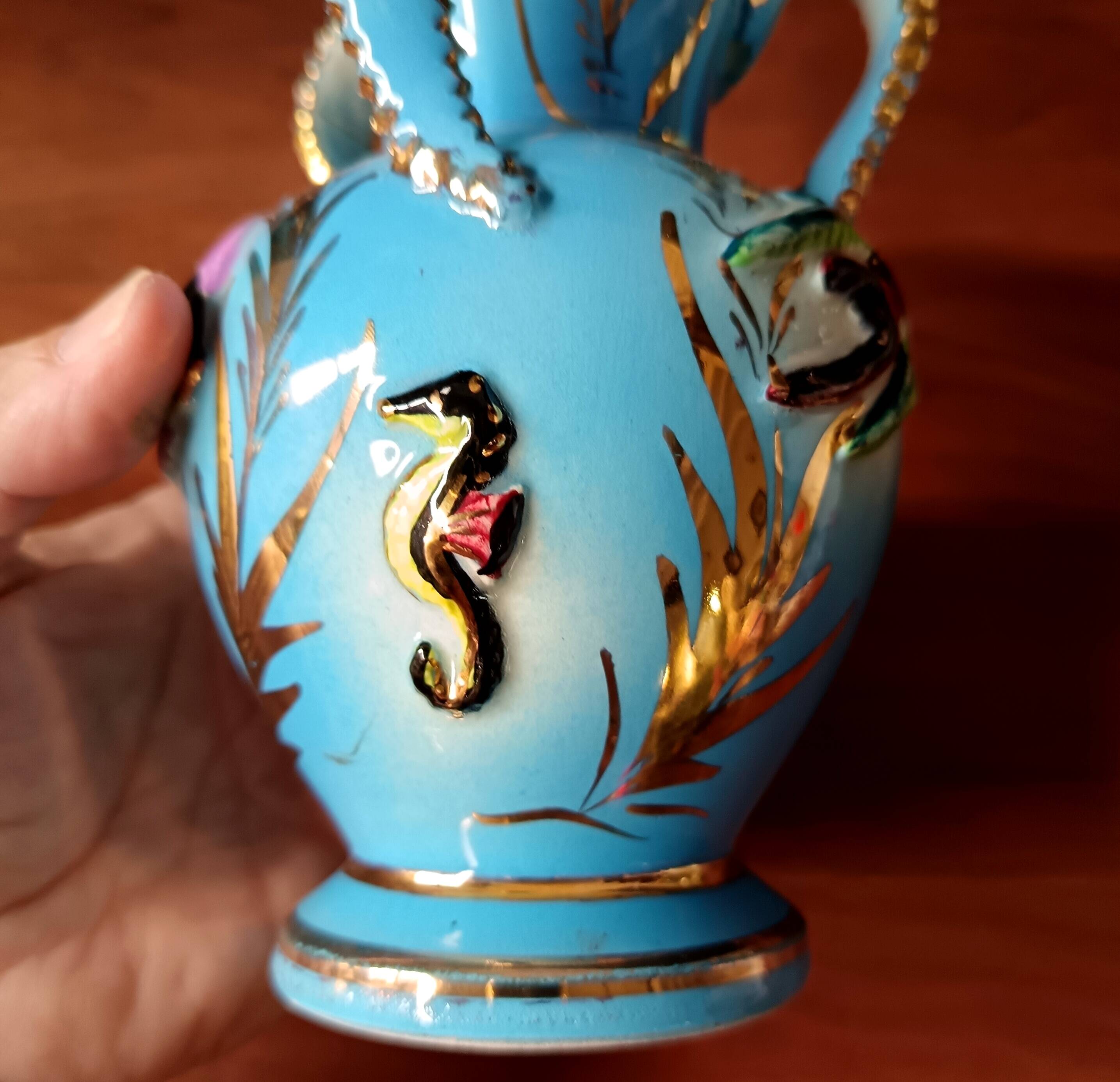 Pair of vintage blue pink ceramic VASES Ceroc Monaco