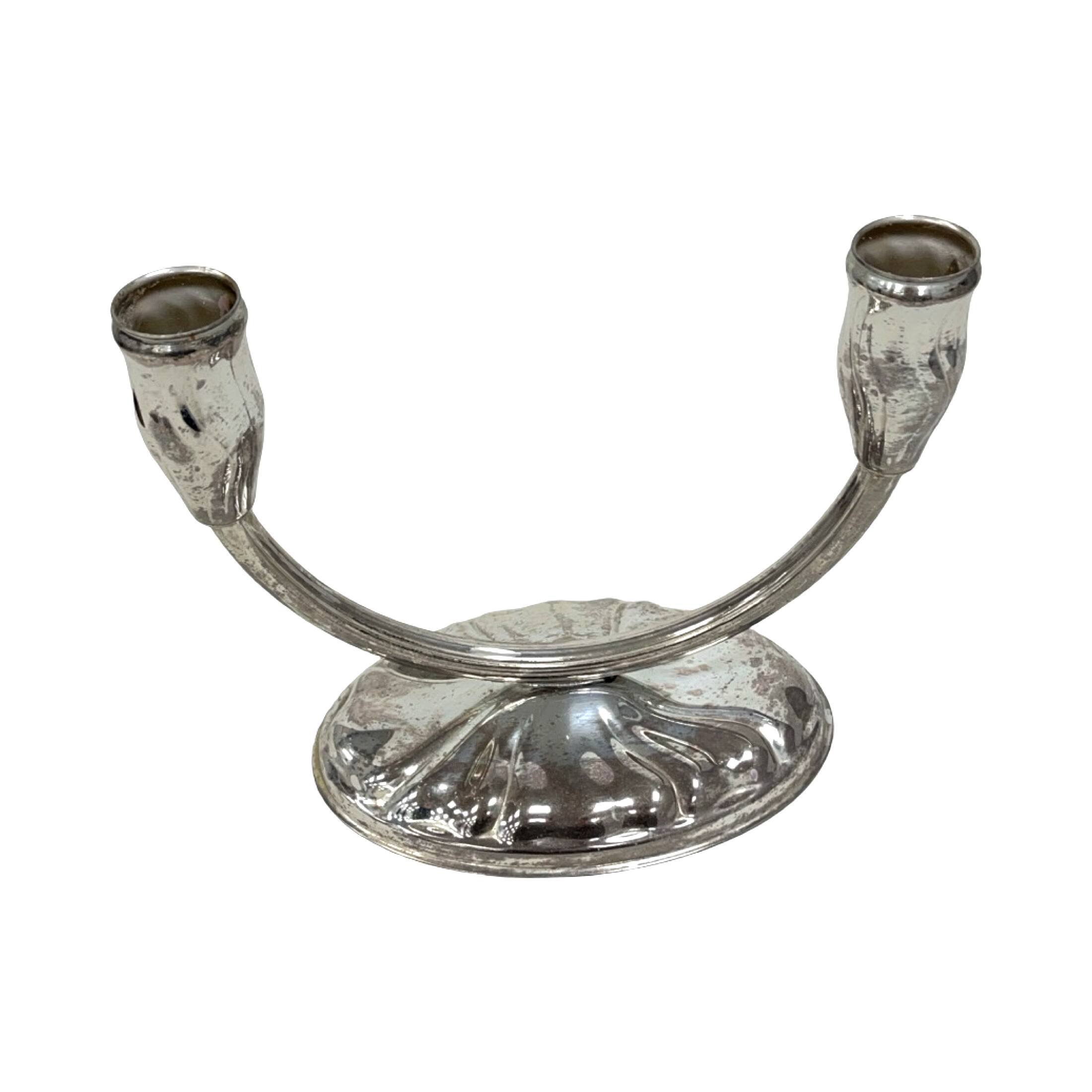 Art Deco two-arm candlestick, silver-plated, 1920s/1930s.
