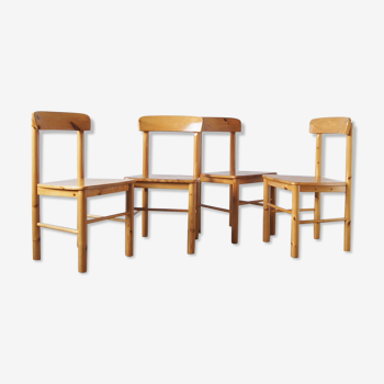 4 chaises de salle à manger en pin brutaliste attribuées à Rainer Daumiller pour Hirtshals Savvaerk