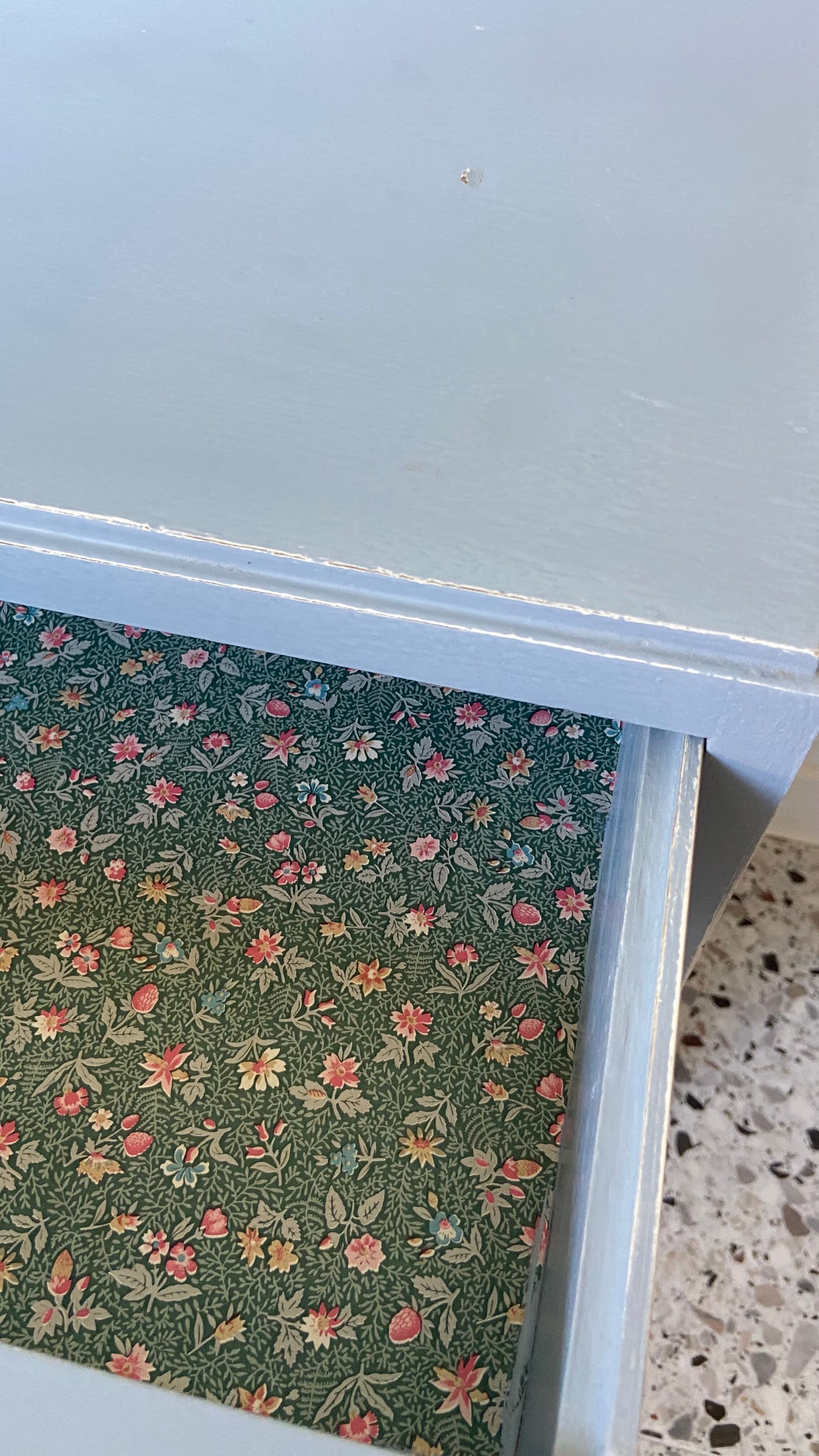 Vintage bedside 1950 gray blue patinated