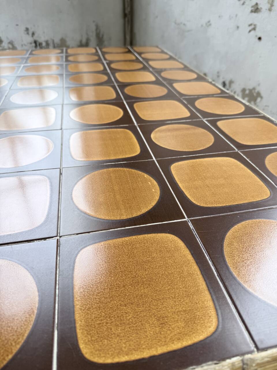 1950s rattan table with ceramic top