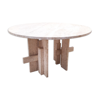 Mid-century modern travertine dining table