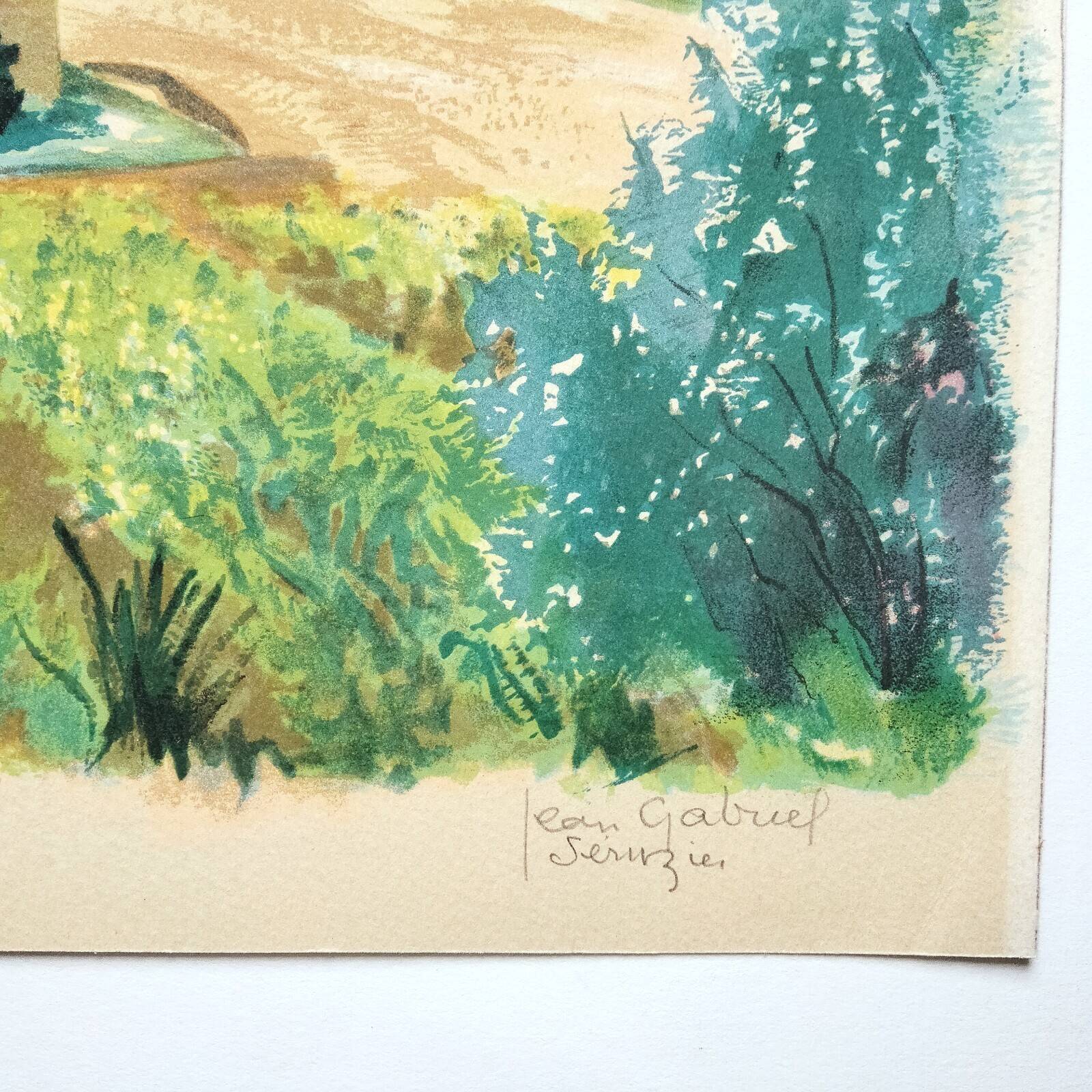 Provençal landscape lithograph signed by Jean Gabriel Séruzier.