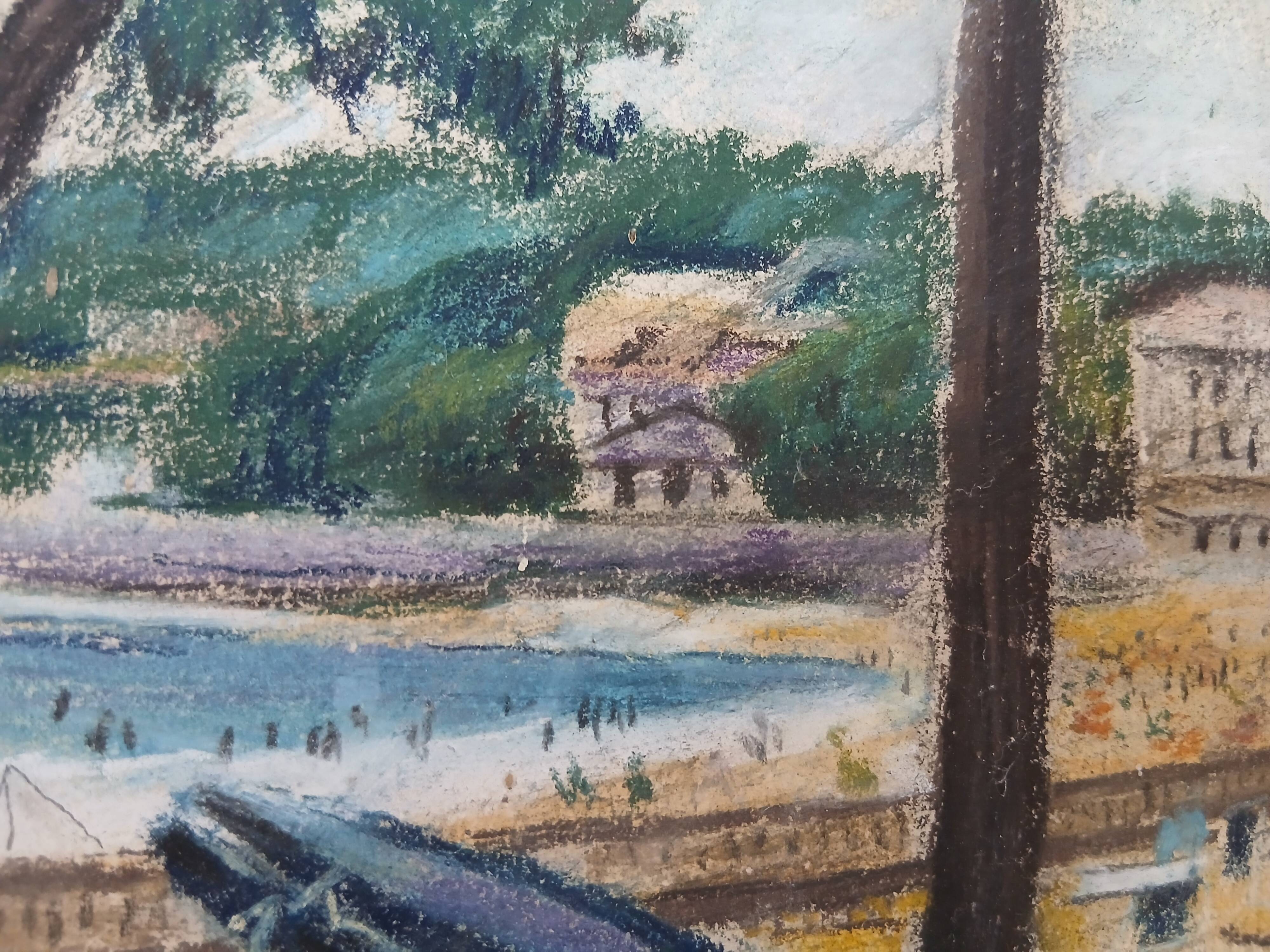 Vintage painting beach scene