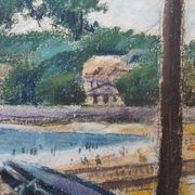 Peinture vintage scène balnéaire