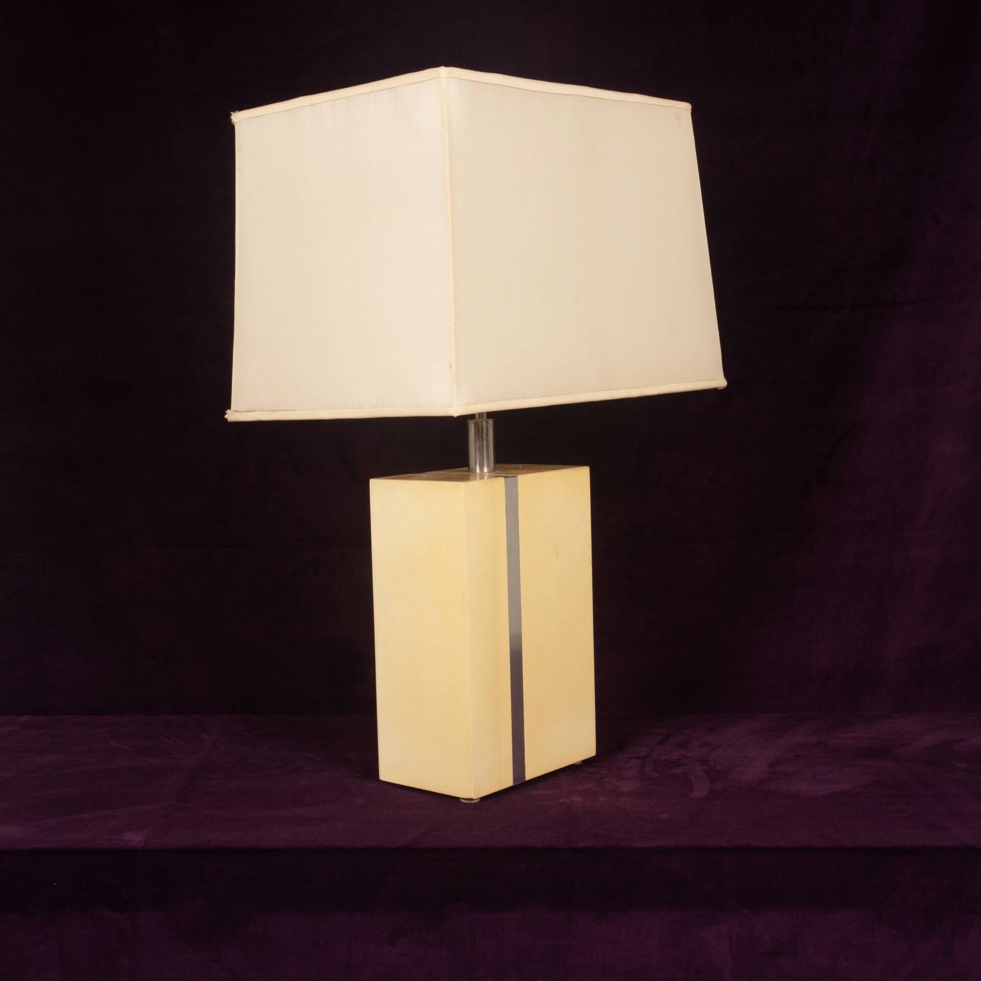 Tommaso Barbi Italian Rationalist Parchment and Metal Geometric Table Lamp