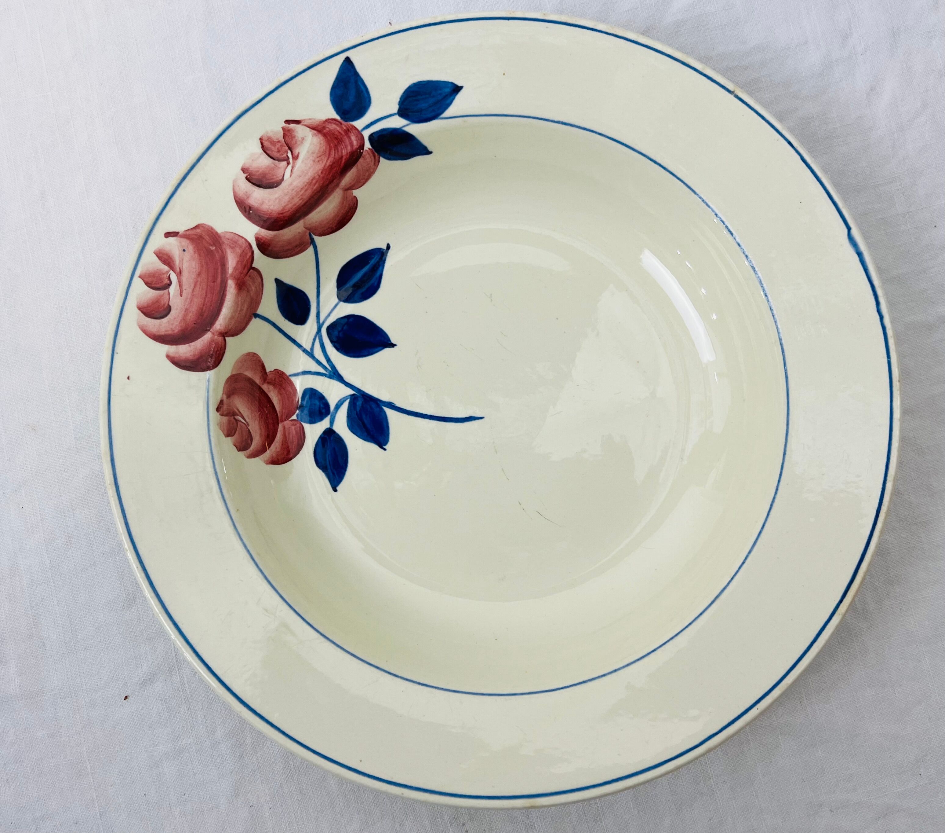 Vintage hollow round dish décor flowers HBCM pink red