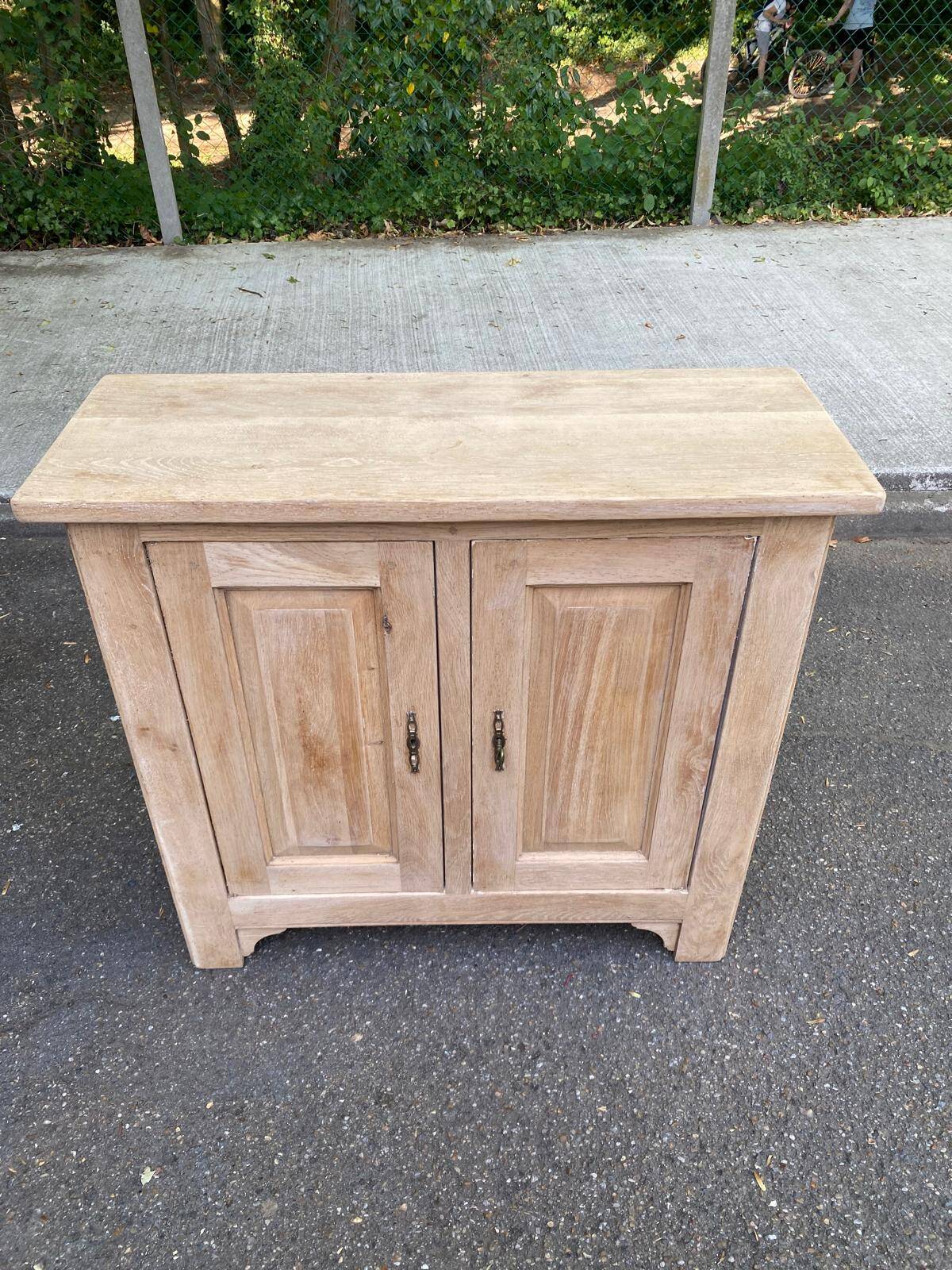 Vintage shallow Parisian sideboard renovated in solid oak 1950.